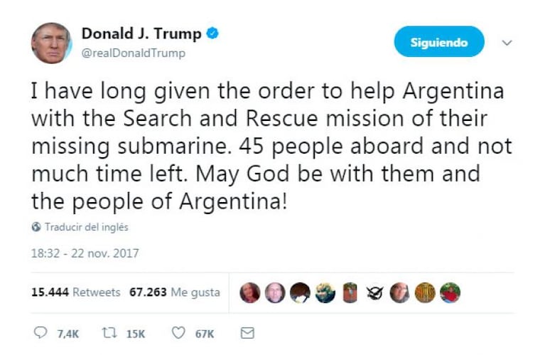 Trump envió un mensaje por el submarino desaparecido