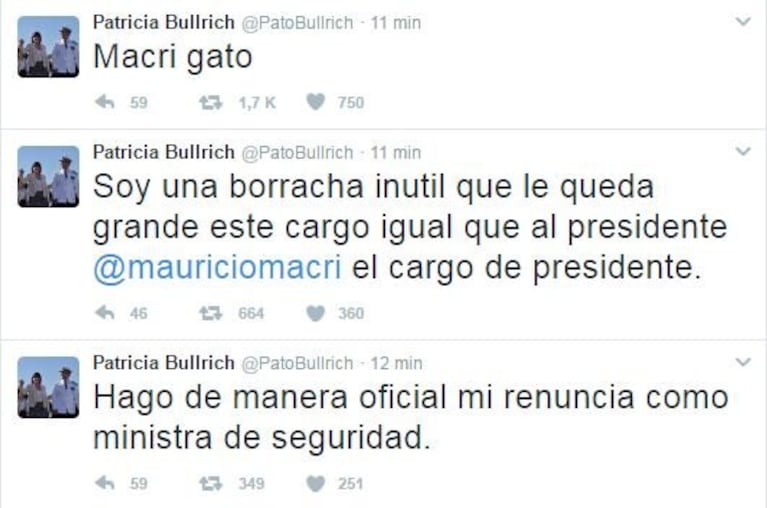 Tweets producto del ataque cibernético a Bullrich en 2017