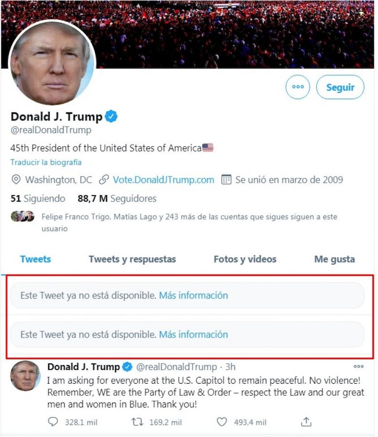 Twitter borró publicaciones de Donald Trump y le bloqueó la cuenta por 12 horas