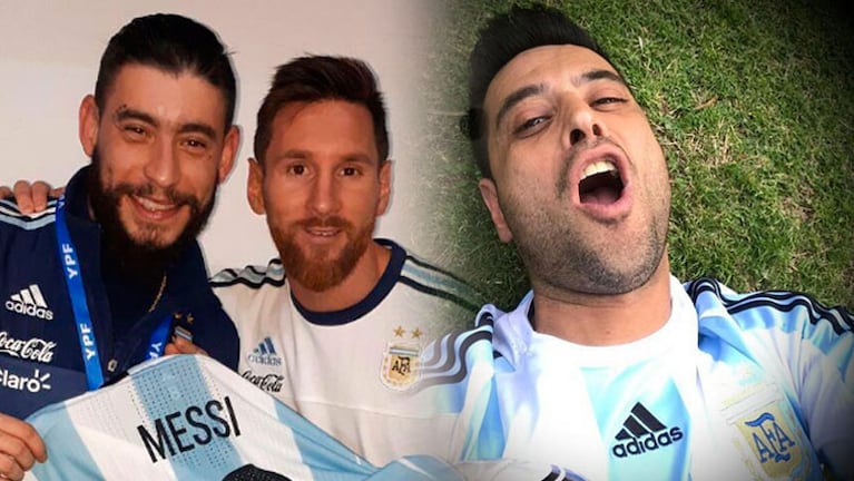 Ulises Bueno junto a Lionel Messi y Lisandro Márquez con la camiseta argentina.