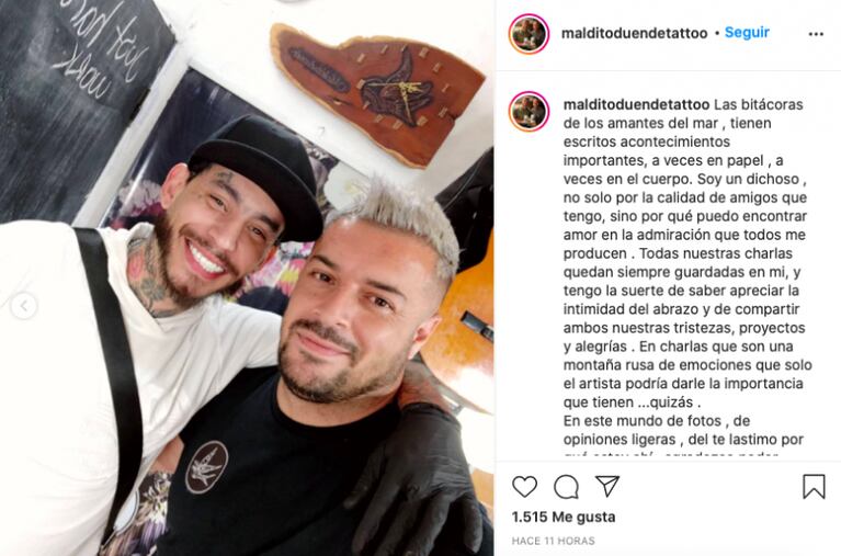 Ulises Bueno: nuevo tatuaje y temazo a dúo con el tatuador