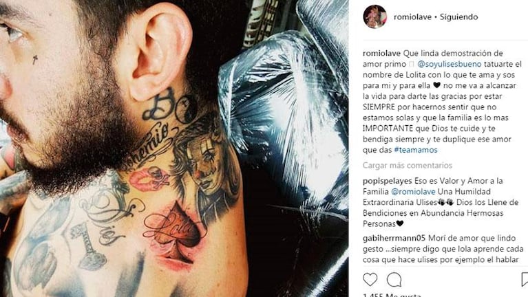 Ulises Bueno se tatuó el nombre de su sobrina