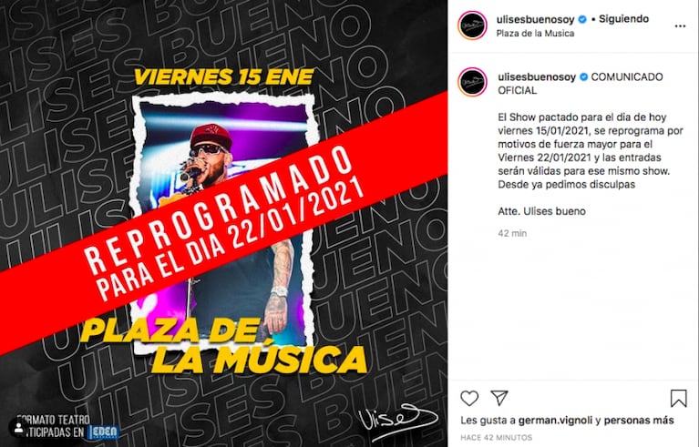 Ulises Bueno suspendió show: qué pasa con las entradas