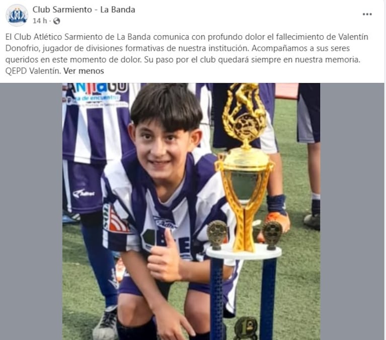 Un adolescente de 14 años murió tras sufrir un pelotazo en el pecho en un partido de fútbol