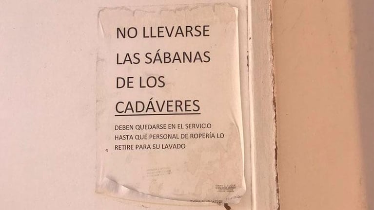 Un cartel del Rawson pide “no llevarse las sábanas de los cadáveres”: la respuesta del hospital