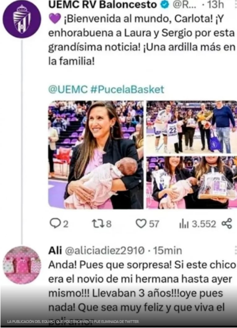 Un club de básquet felicitó a su jugador por haber sido papá y reveló su doble vida