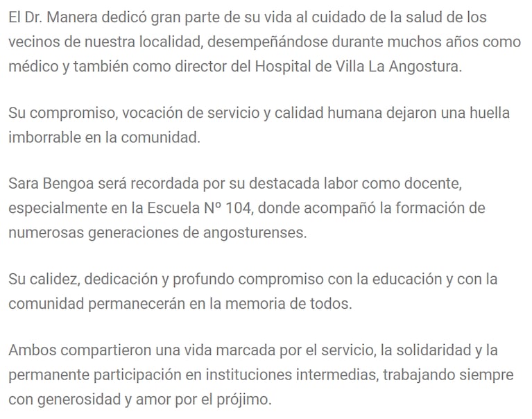 Un doctor y una docente reconocidos: dolor en Villa La Angostura por la tragedia en Córdoba