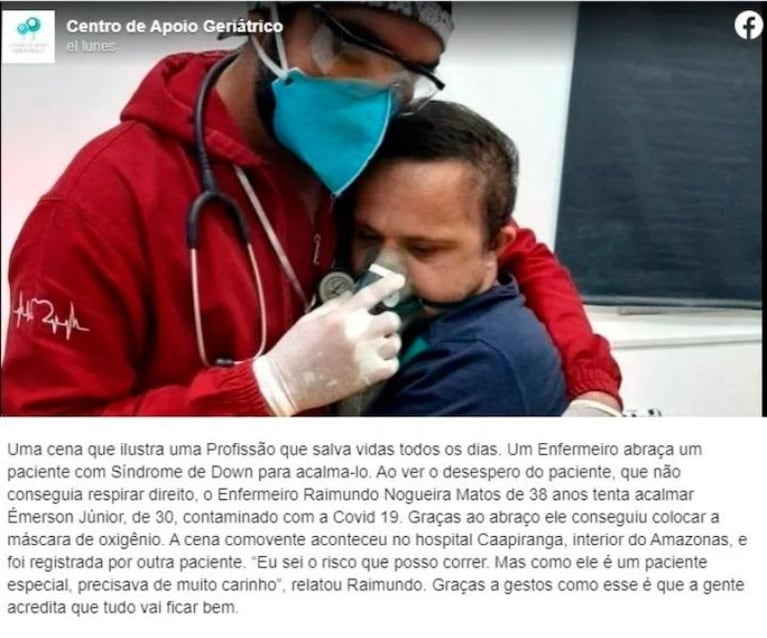 Un enfermero abrazó a un paciente con Síndrome de Down infectado de coronavirus