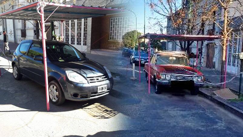 Un Ford Ka y un Ford Falcon, protegidos por la cochera móvil. 