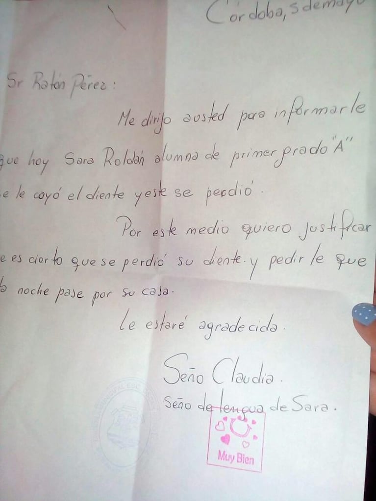 Un gran gesto: perdió un diente y la seño le escribió al Ratón Pérez