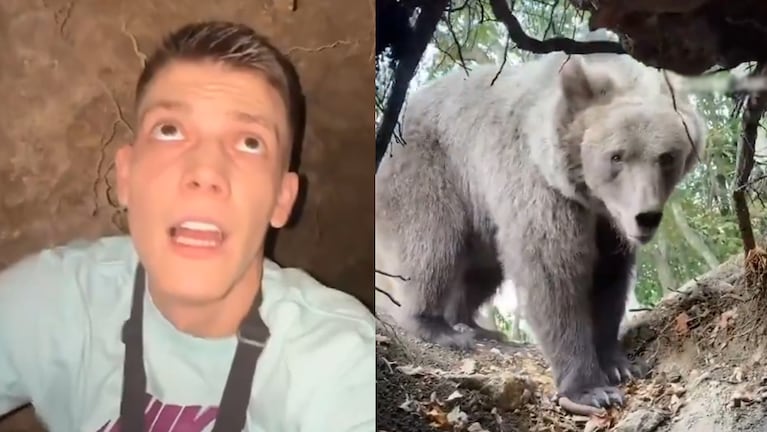 Un influencer, cara a cara con un oso en la cueva del animal.