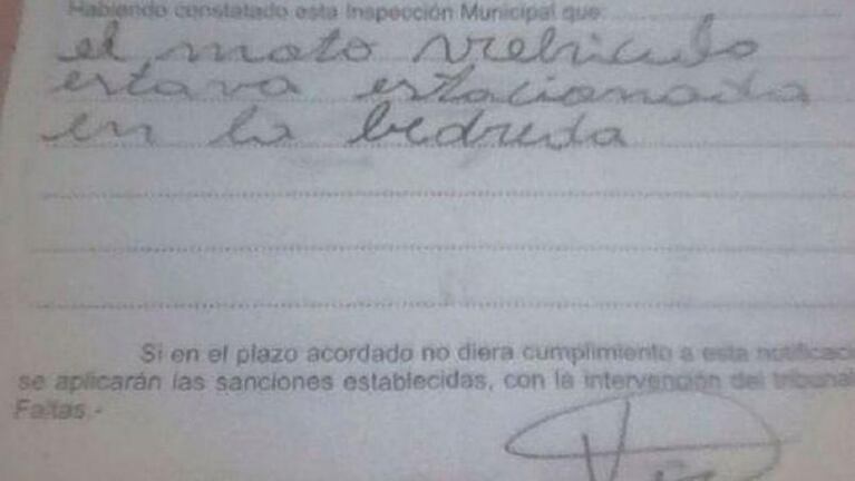 Un inspector labró una multa con graves errores ortográficos
