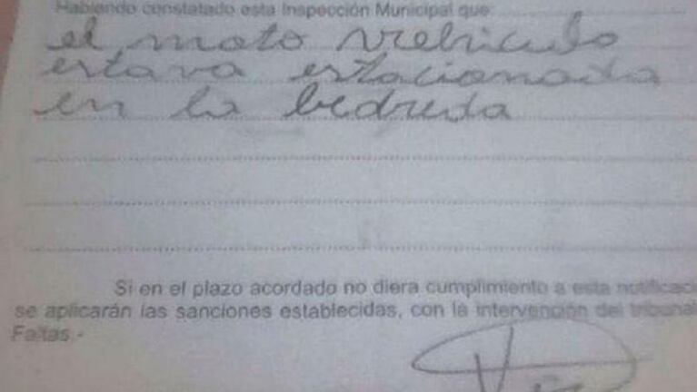 Un inspector labró una multa con graves errores ortográficos 