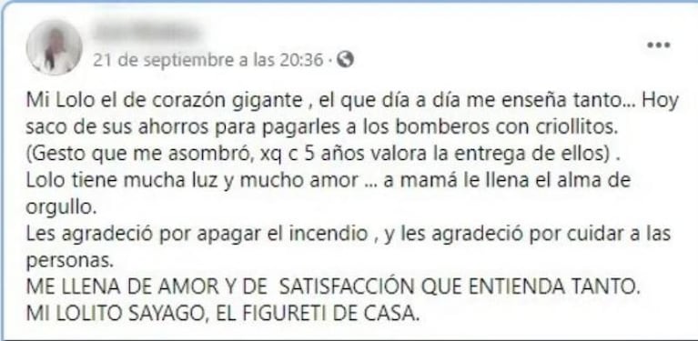 Un nene gastó sus ahorros para comprarle criollitos a los bomberos