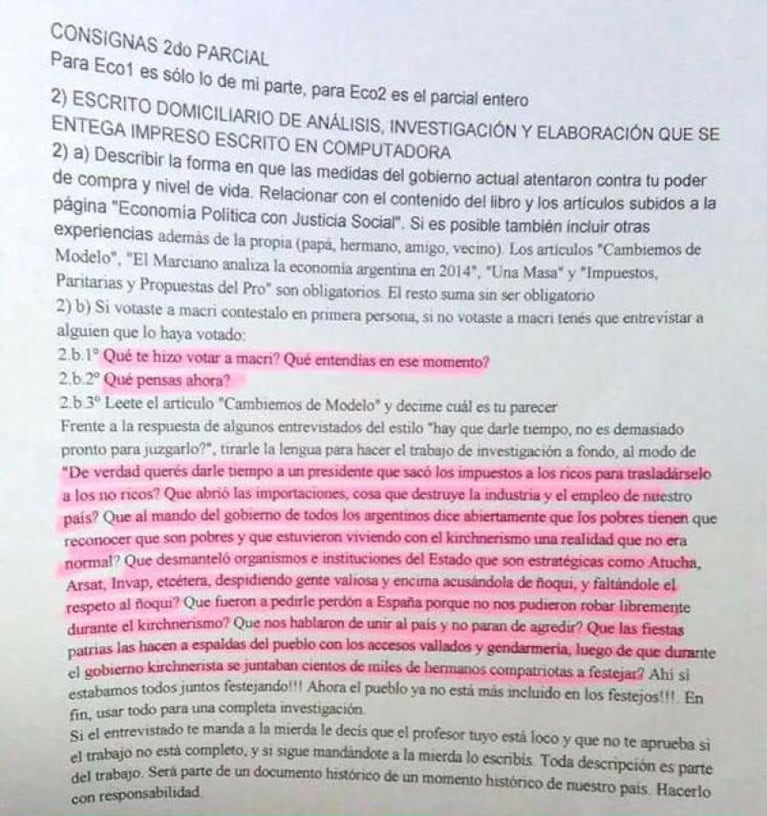 Un profesor tomó un examen antimacrista en la UBA