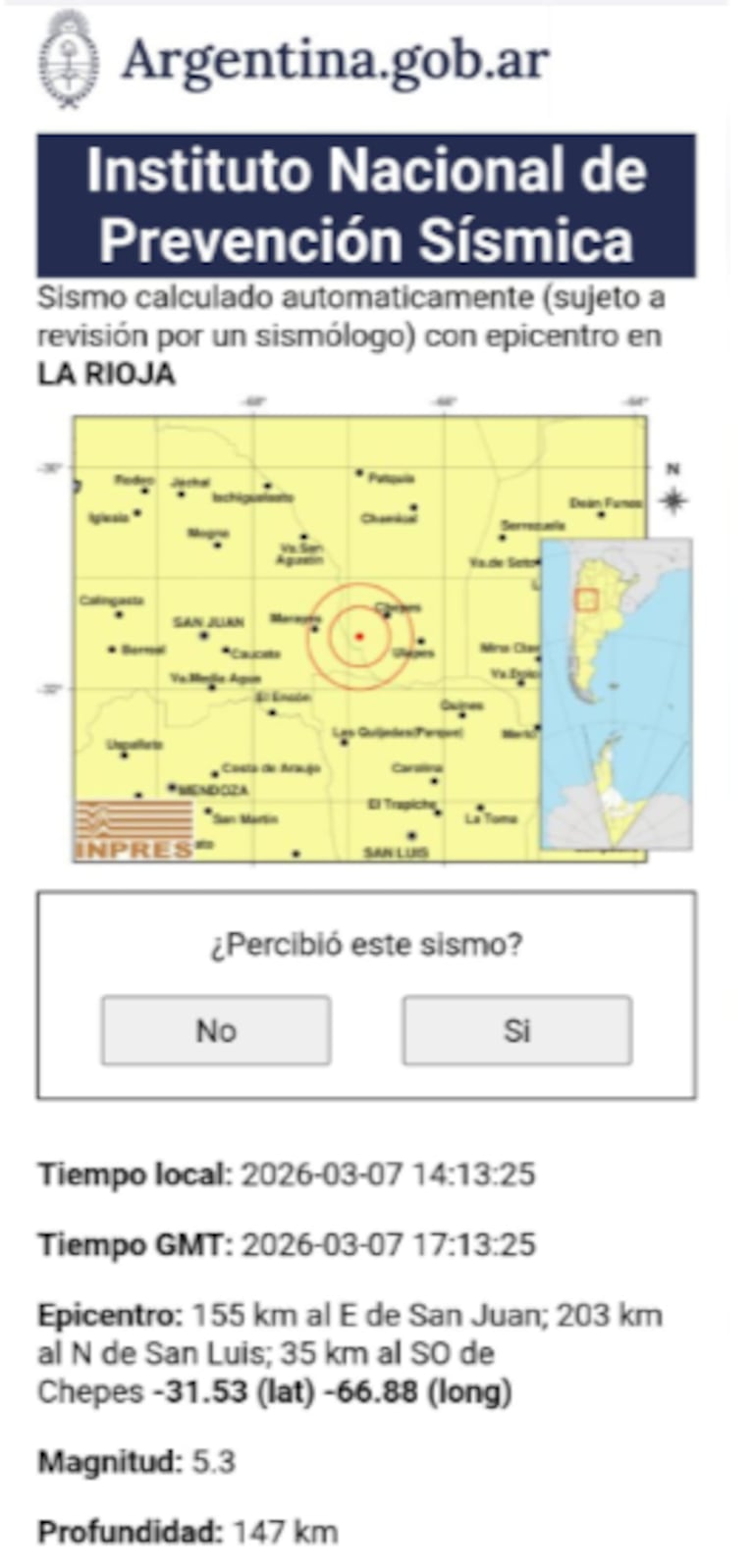 Un sismo con epicentro en La Rioja se sintió en Córdoba: fue de magnitud 5,3