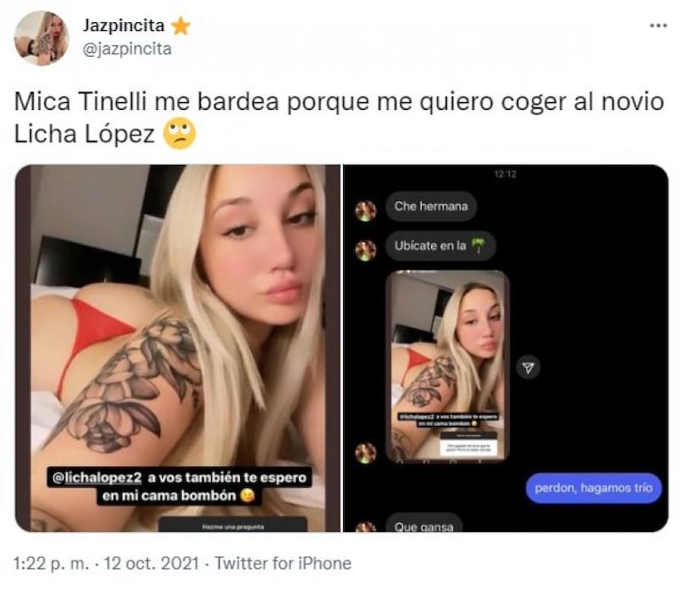 Una actriz porno invitó a su cama a Licha López y Mica Tinelli explotó de bronca