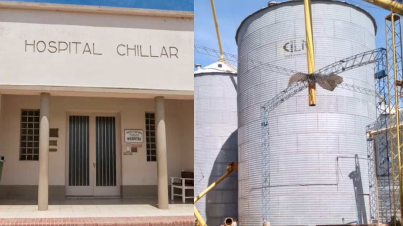 Una ambulancia del hospital Chillar se acercó para trasladar de urgencia al nene que quedó atrapado dentro de un silo. (Foto: gentileza Municipio de Azul - La Voz de Tandil).