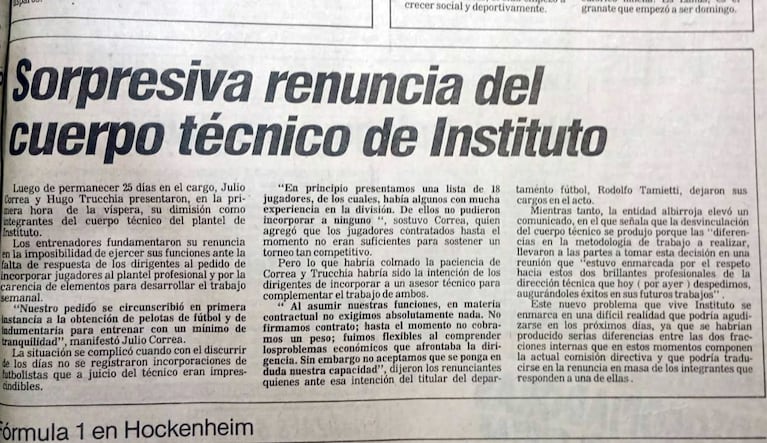 Una crónica acerca de la renuncia de Julio Correa en Instituto.