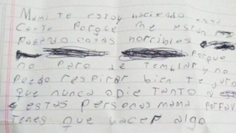 Una de las cartas que hizo pública la mamá.