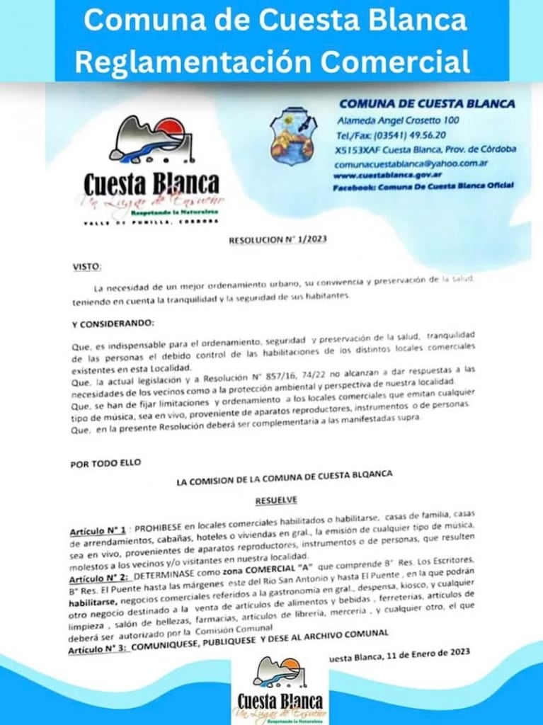 Una localidad de Córdoba prohibió la música alta en casas y comercios