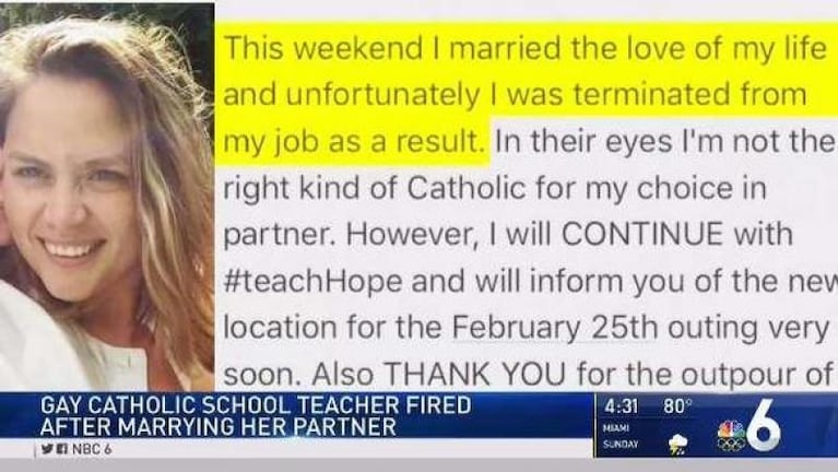 Una maestra se casó con su novia y perdió su trabajo en Miami