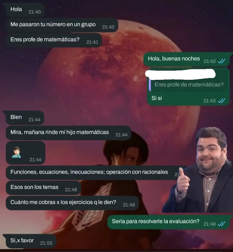 Una mamá le pidió a un profe de matemática que le haga la prueba al hijo. (Foto: X/BernetFranca_)