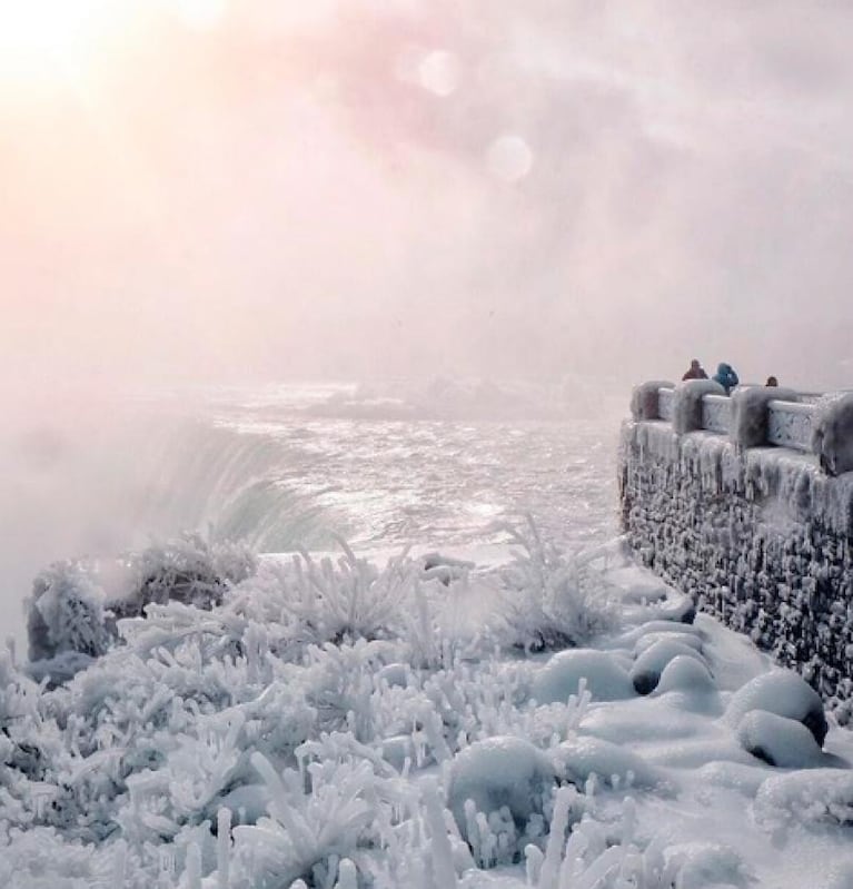 Una maravilla: la ola polar congeló las Cataratas del Niágara