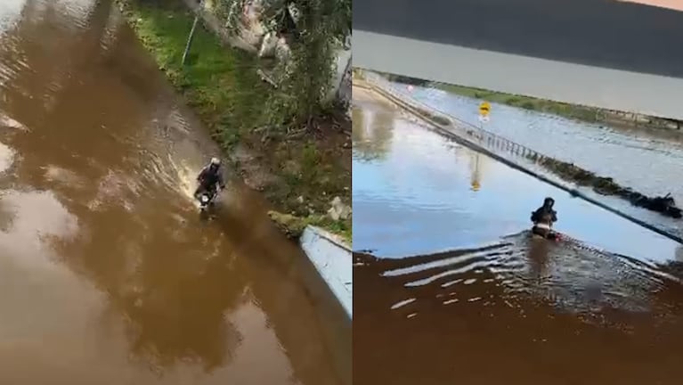 Una moto se metió en un sector inundado de la Costanera y se ahogó.