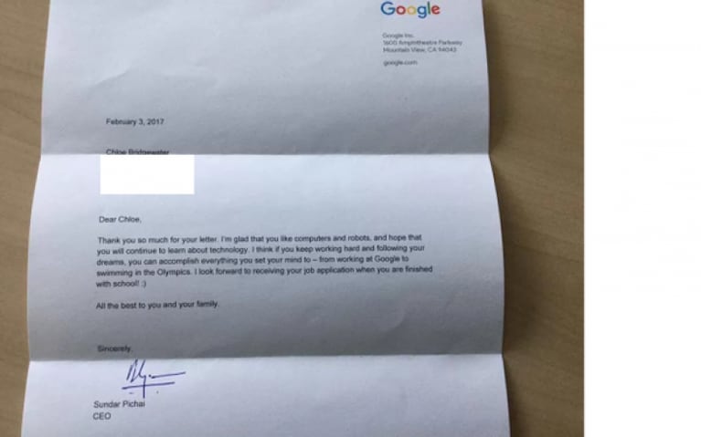 Una nena le pidió trabajo a Google y le respondieron