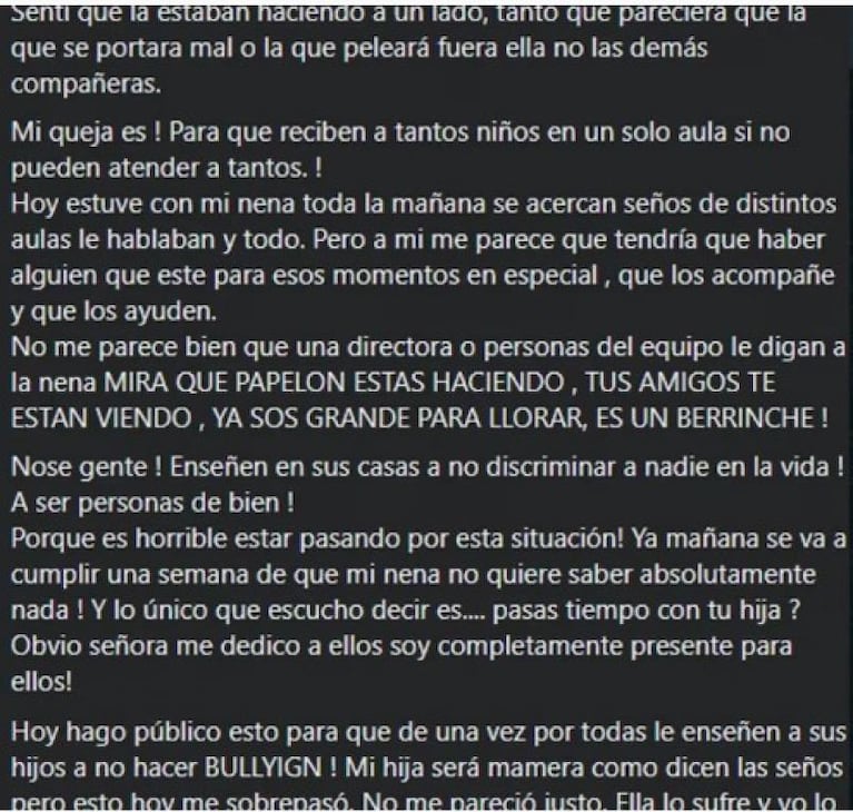 Una nena sufría bullying en clase y la “solución” de la escuela indignó a su mamá