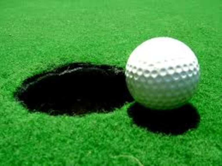 Una pelota de golf ingres{o al hoyo ayudada por una mosca.