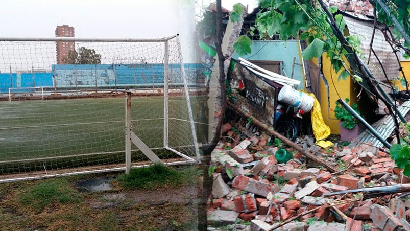 Una tapia de la tribuna Hualfin se vino abajo durante la tormenta.