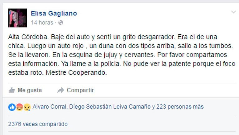 Una vecina denunció por Facebook el grito desgarrador de una mujer