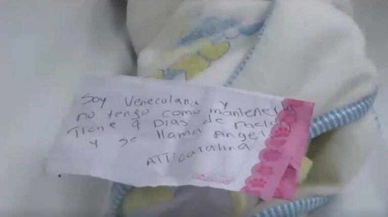 Una venezolana abandonó a su beba con una dolorosa carta