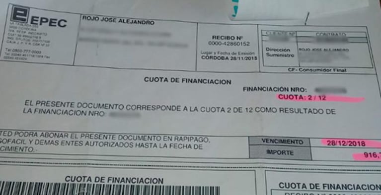 Usuarios desmienten a EPEC: “Me dijeron que iban a cortar la luz y firmé el plan de cuotas”