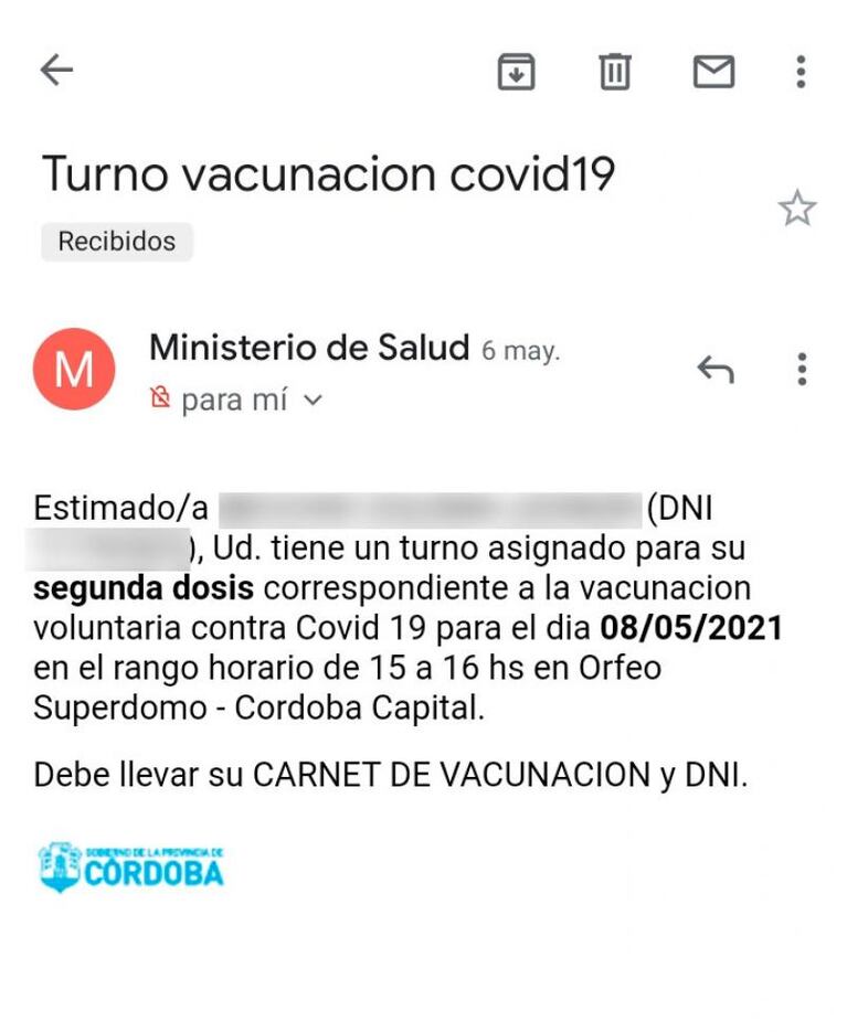 Vacunación en Córdoba: denuncia que recibió turno para la segunda dosis antes que la primera
