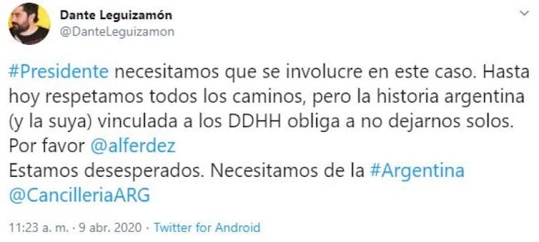 Varado en un crucero: el periodista cordobés Dante Leguizamón le pide auxilio al presidente