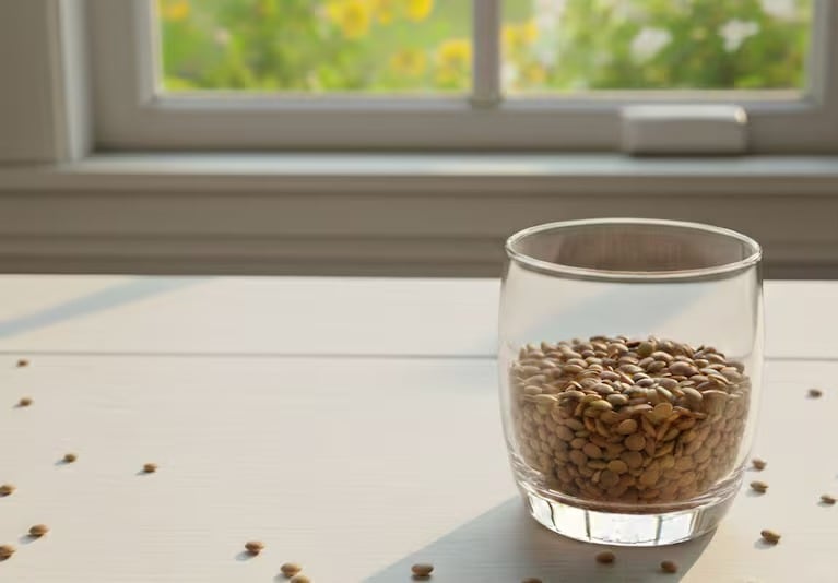 Vaso con lentejas
