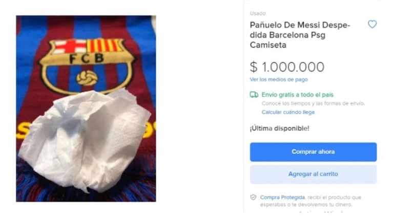 Venden a una fortuna la réplica del pañuelo que usó Messi en la despedida del Barcelona