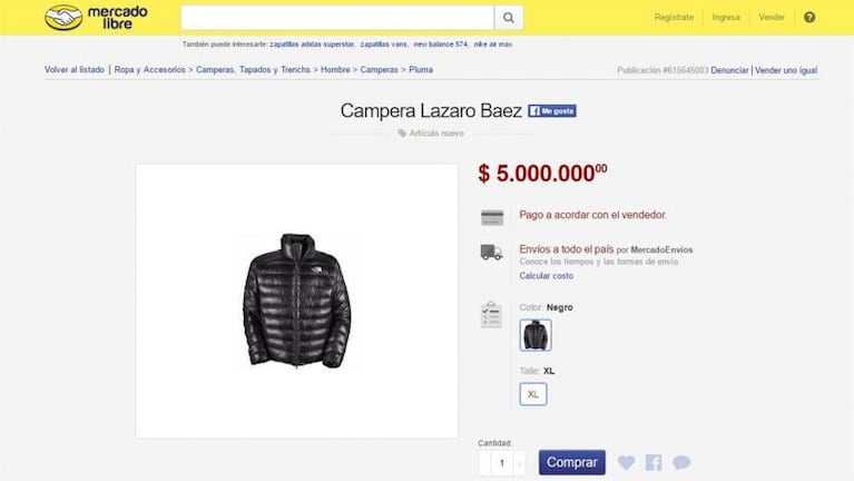 Venden en internet la campera de Lázaro Báez