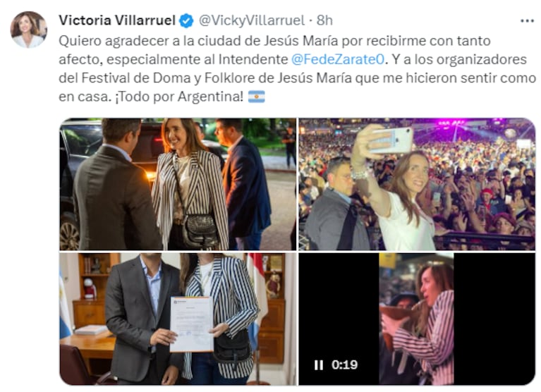 Victoria Villarruel en el Festival de Jesús María y un regalo que la sorprendió