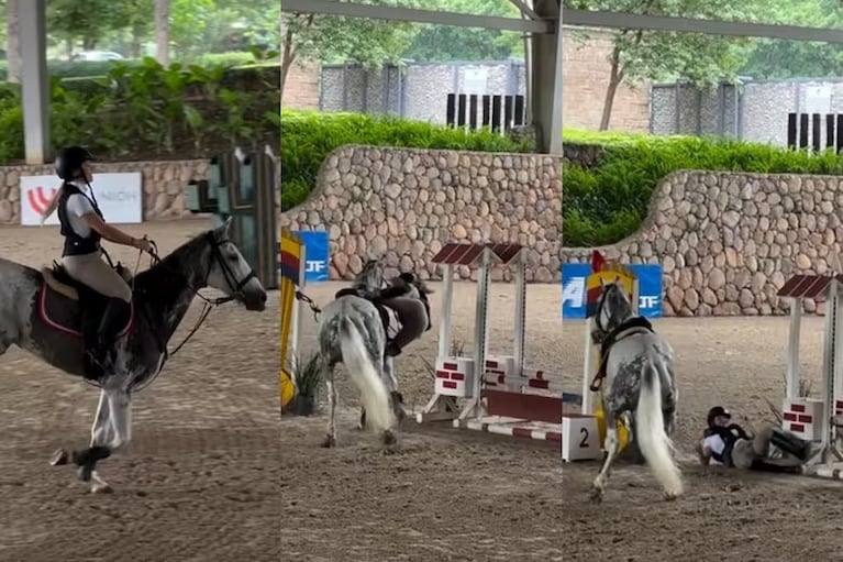 Video del fuerte golpe de Evangelina Anderson tras caerse de un caballo: su estado de salud
