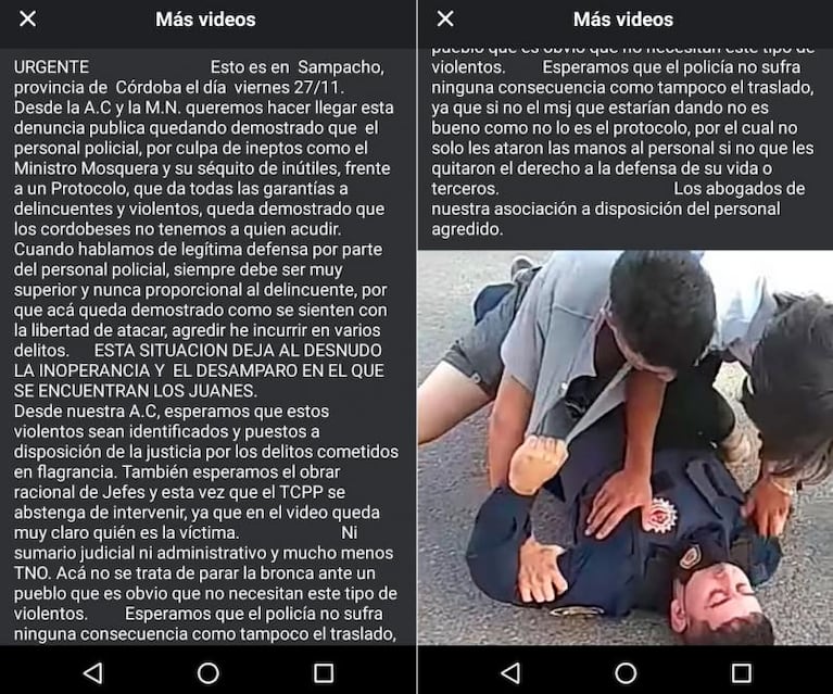 Video: sometieron y golpearon a un policía de Córdoba que les había dado la voz de alto