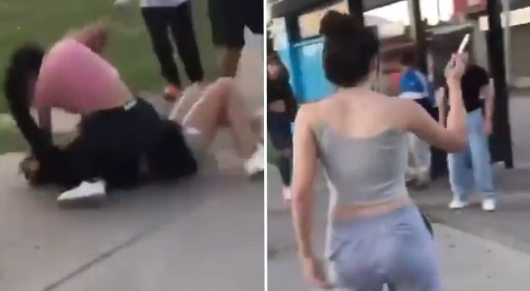 Violenta pelea de chicas en frente de una escuela. (Foto: capturas del video).