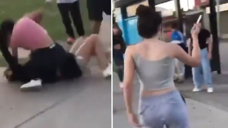 Violenta pelea de chicas en frente de una escuela. (Foto: capturas del video).