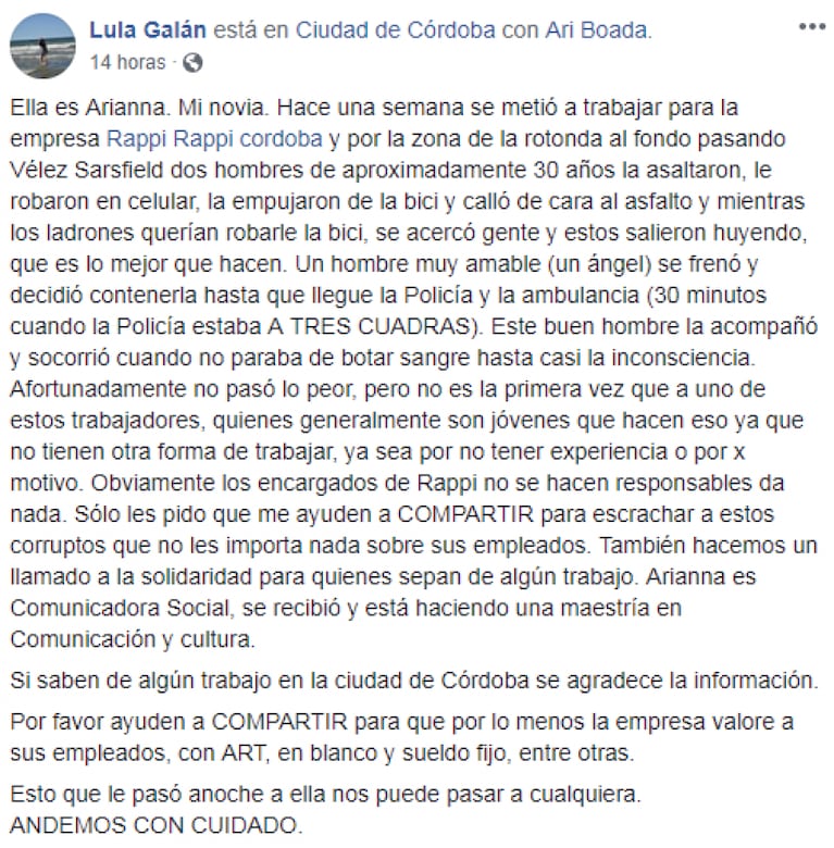 Violento robo a una repartidora en bicicleta 