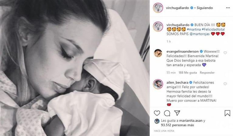 Virginia Gallardo fue mamá y presentó a su hija Martina