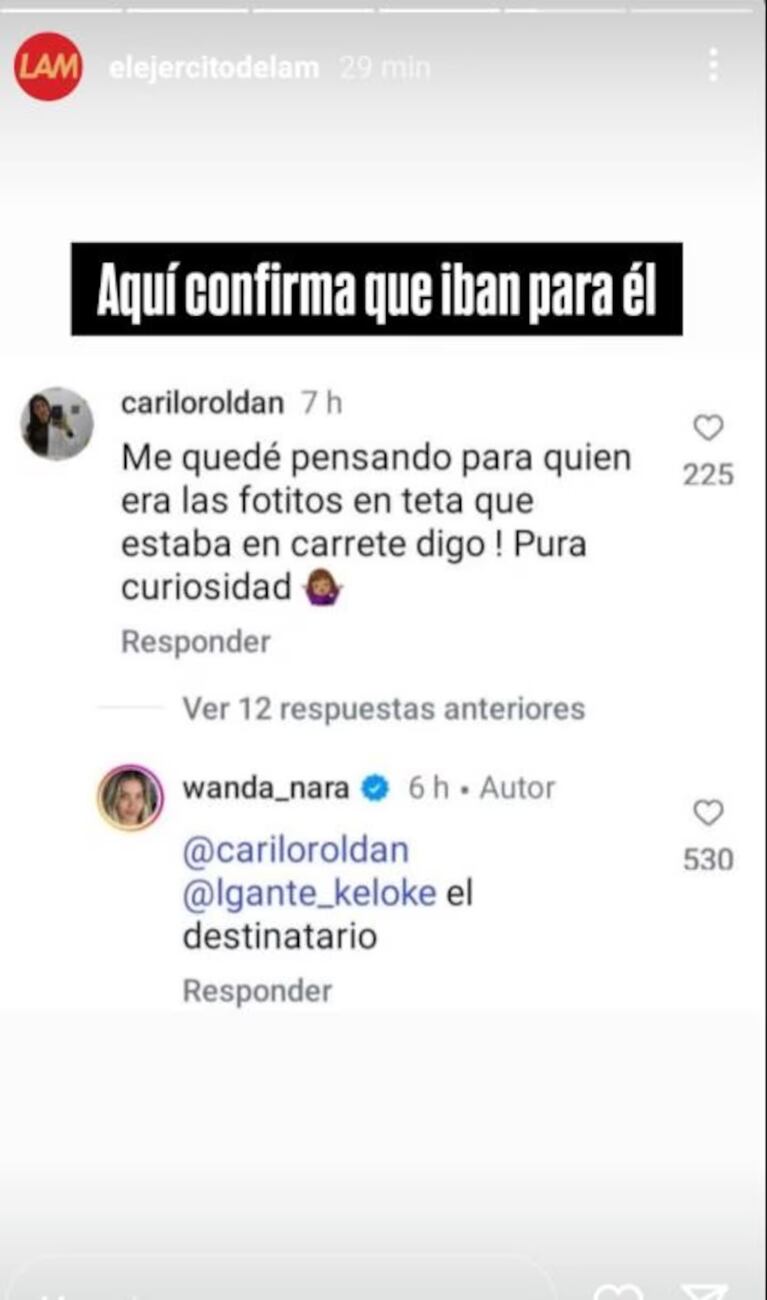 Wanda Nara aclaró para quién eran las fotos que se sacó en topless (Foto: Instagram /@elejercitodelam)