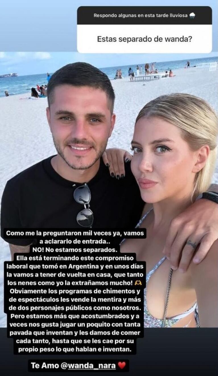 Wanda Nara confirmó su separación de Mauro Icardi: "Es muy doloroso"